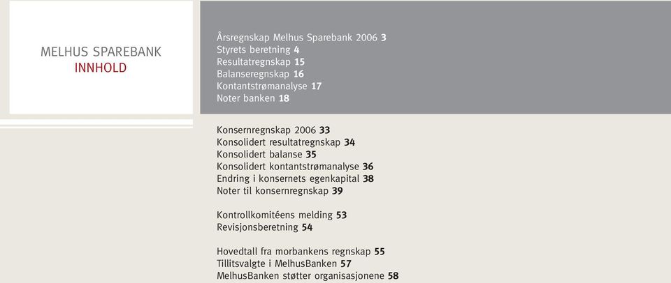 Konsolidert kontantstrømanalyse 36 Endring i konsernets egenkapital 38 Noter til konsernregnskap 39 Kontrollkomitéens