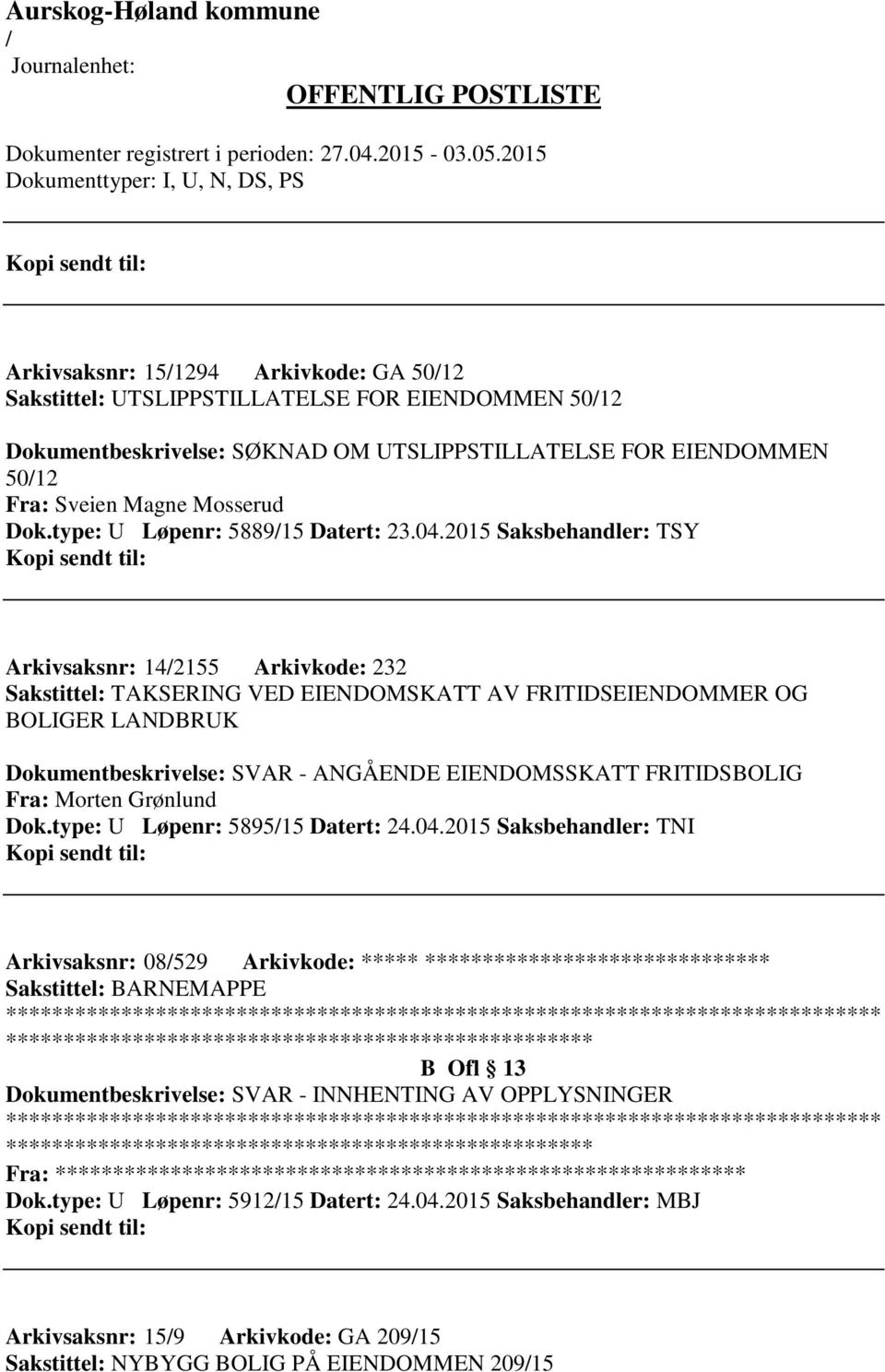 2015 Saksbehandler: TSY Arkivsaksnr: 142155 Arkivkode: 232 Sakstittel: TAKSERING VED EIENDOMSKATT AV FRITIDSEIENDOMMER OG BOLIGER LANDBRUK Dokumentbeskrivelse: SVAR - ANGÅENDE EIENDOMSSKATT