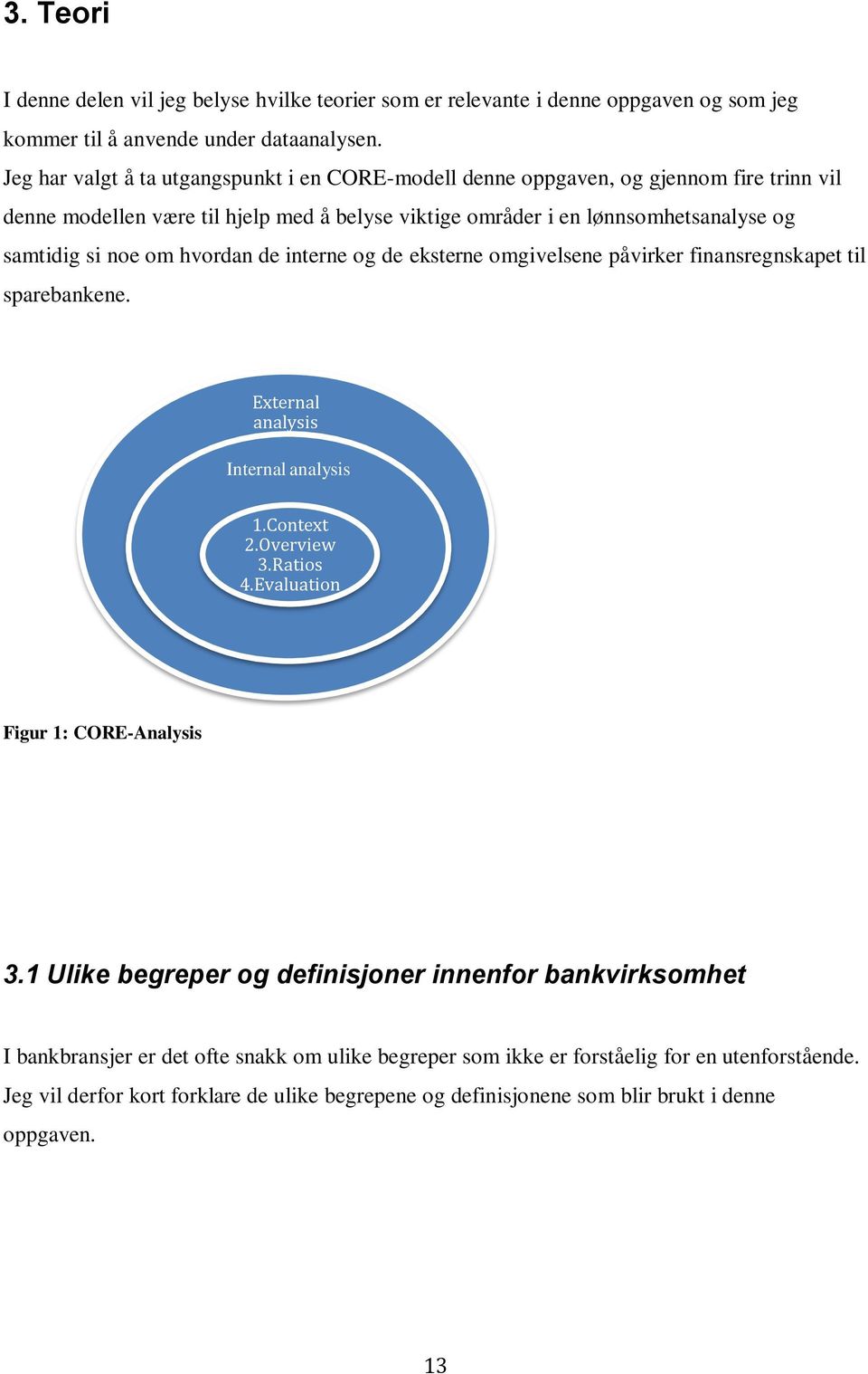 hvordan de interne og de eksterne omgivelsene påvirker finansregnskapet til sparebankene. External analysis Internal analysis 1.Context 2.Overview 3.Ratios 4.Evaluation Figur 1: CORE-Analysis 3.