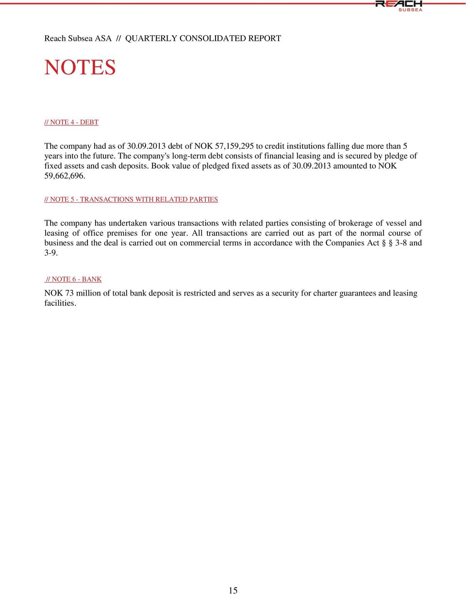 // NOTE 5 - TRANSACTIONS WITH RELATED PARTIES The company has undertaken various transactions with related parties consisting of brokerage of vessel and leasing of office premises for one year.