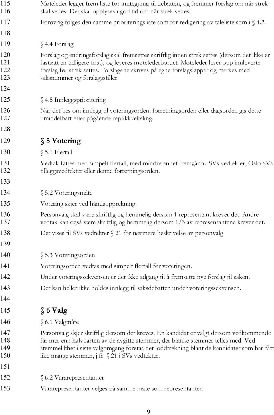 2. 4.4 Forslag Forslag og endringsforslag skal fremsettes skriftlig innen strek settes (dersom det ikke er fastsatt en tidligere frist), og leveres møtelederbordet.