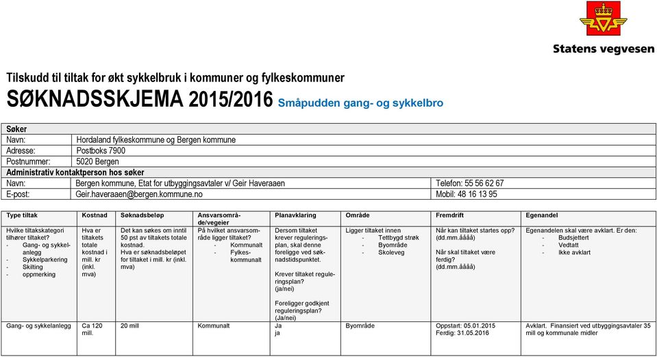 Etat for utbyggingsavtaler v/ Geir Haveraaen Telefon: 55 56 62 67 E-post: Geir.haveraaen@bergen.kommune.