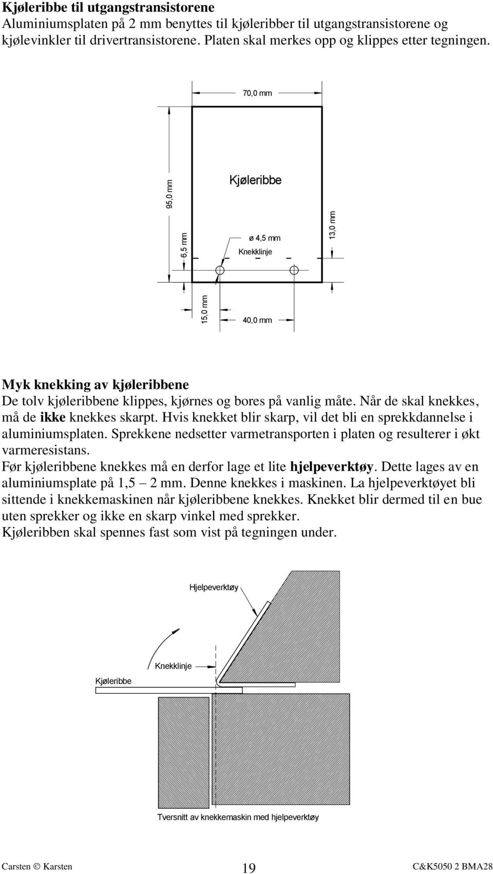 Når de skal knekkes, må de ikke knekkes skarpt. Hvis knekket blir skarp, vil det bli en sprekkdannelse i aluminiumsplaten.