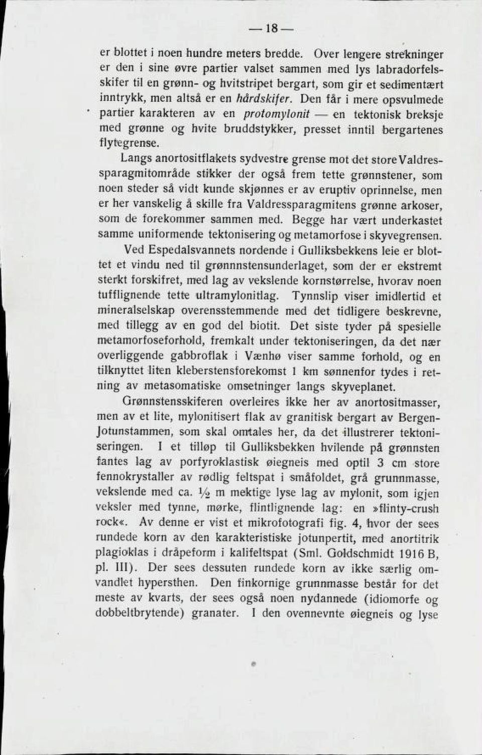 Den får i mere opsvulmede partier karakteren av en protomylonit en tektonisk breksje med grønne og hvite bruddstykker, presset inntil bergartenes flytegrense.