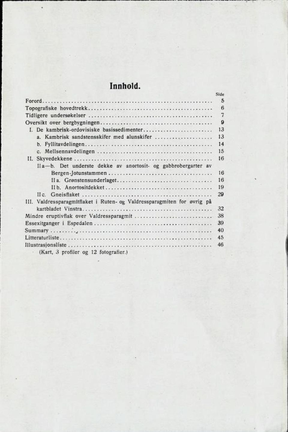 Det underste dekke av anortosit- og gabbrobergarter av Bergen -Jotunstammen 16 Ila. Grønstensunderlaget 16 II b. Anortositdekket 19 lie. Gneisflaket 29 111.