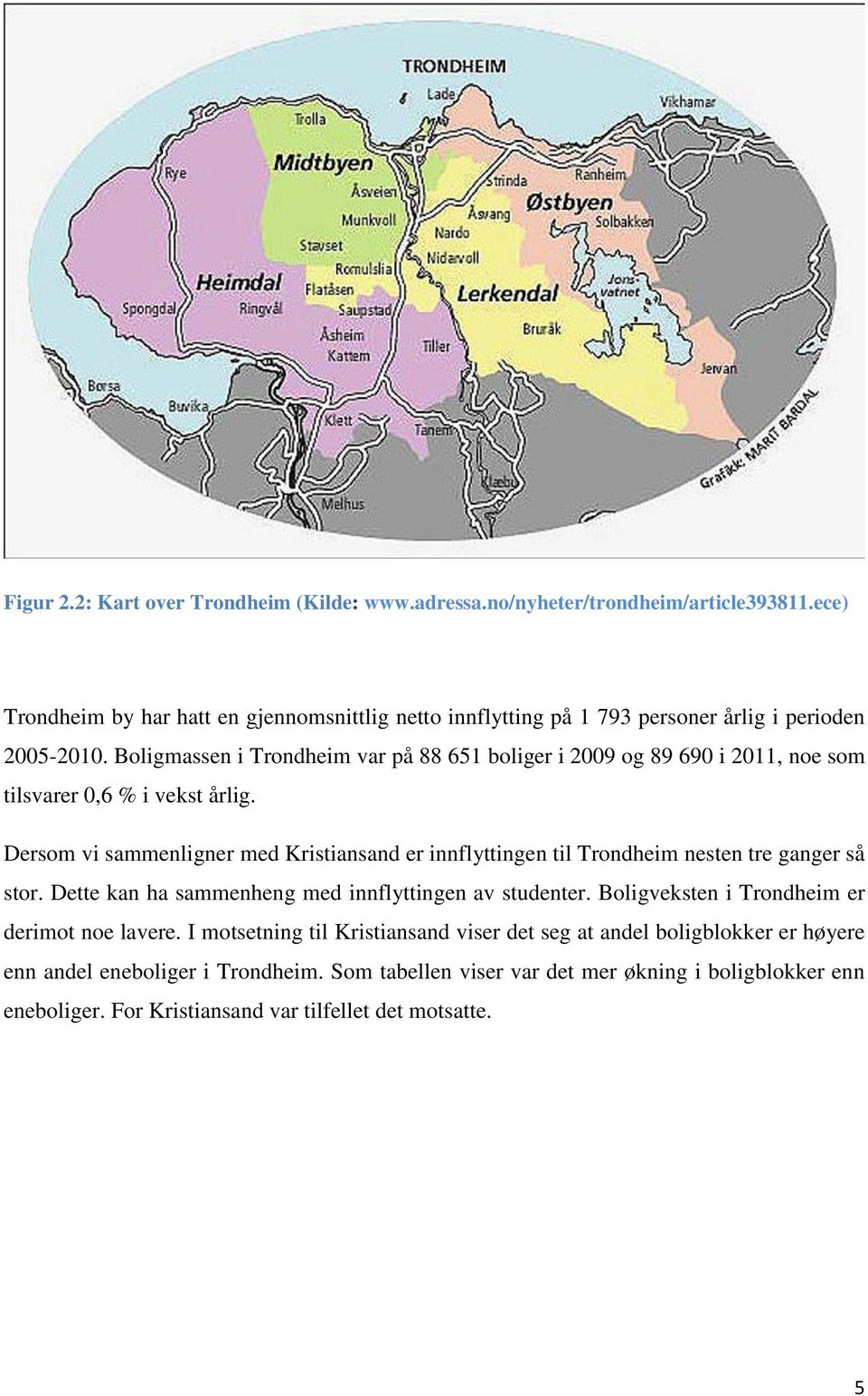 Boligmassen i Trondheim var på 88 651 boliger i 2009 og 89 690 i 2011, noe som tilsvarer 0,6 % i vekst årlig.