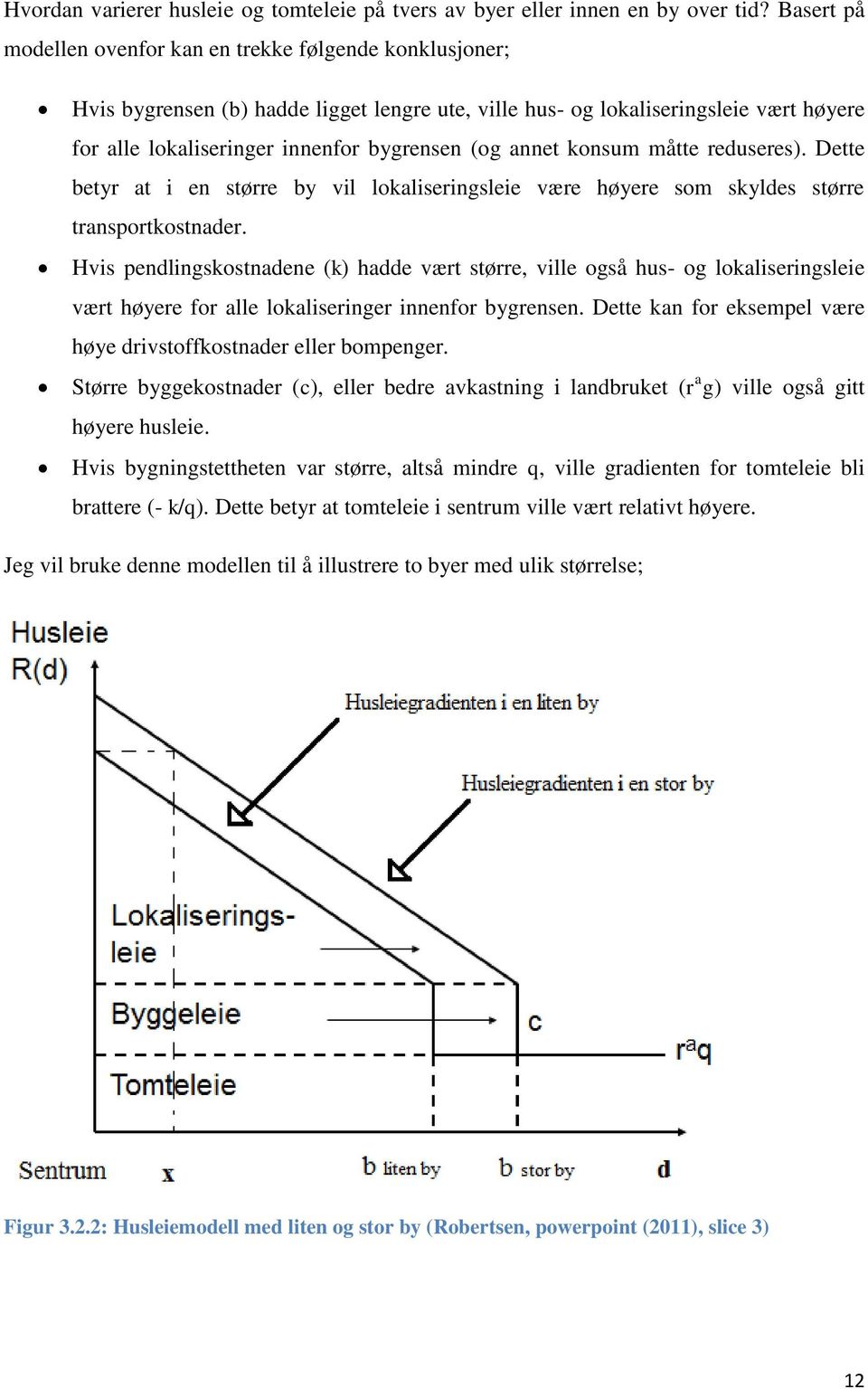 annet konsum måtte reduseres). Dette betyr at i en større by vil lokaliseringsleie være høyere som skyldes større transportkostnader.