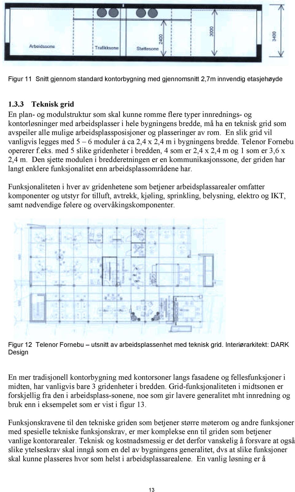 arbeidsplassposisjoner og plasseringer av rom. En slik grid vil vanligvis legges med 5 6 moduler á ca 2,4 x 2,4 m i bygningens bredde. Telenor Fornebu opererer f.eks.