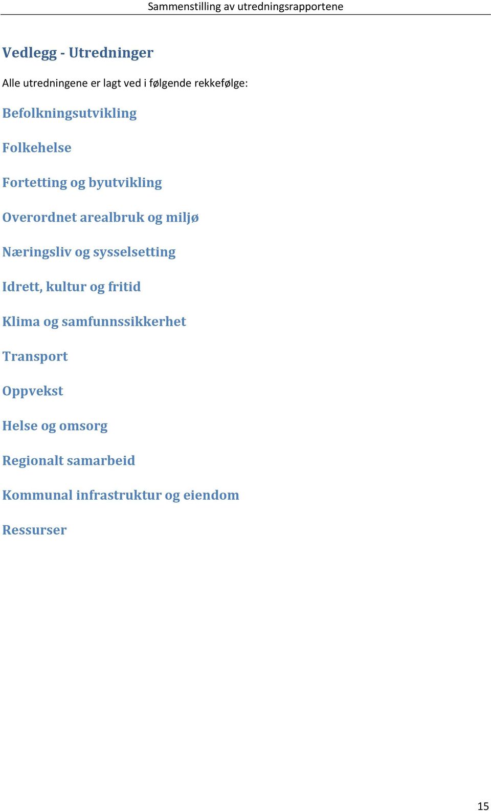 arealbruk og miljø Næringsliv og sysselsetting Idrett, kultur og fritid Klima og