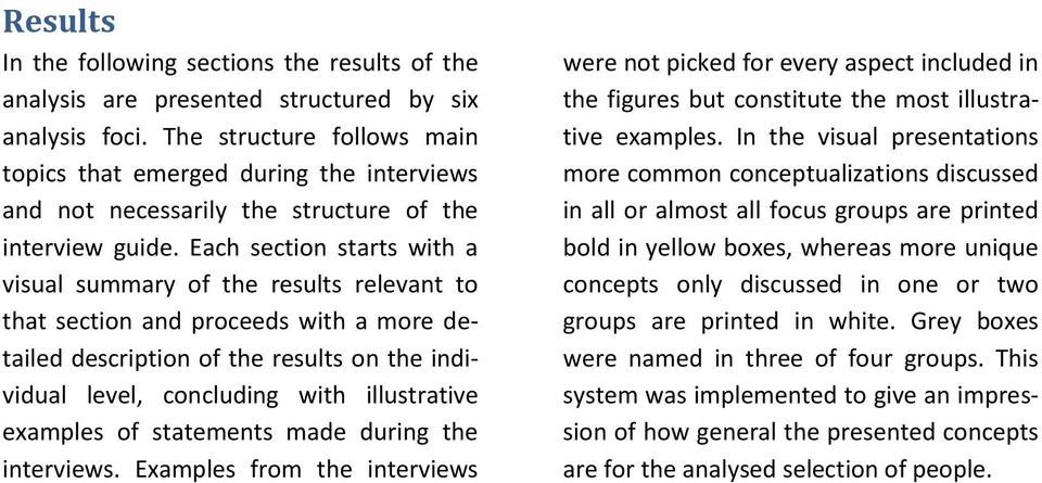 Each section starts with a visual summary of the results relevant to that section and proceeds with a more detailed description of the results on the individual level, concluding with illustrative