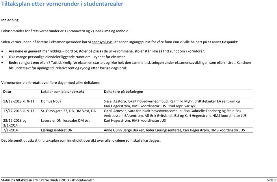 på plass i de ulike rommene, stoler står ikke så fritt rundt om i korridorer. Ikke mange personlige eiendeler liggende rundt om ryddet før eksamen. Bedre rengjort enn ellers?