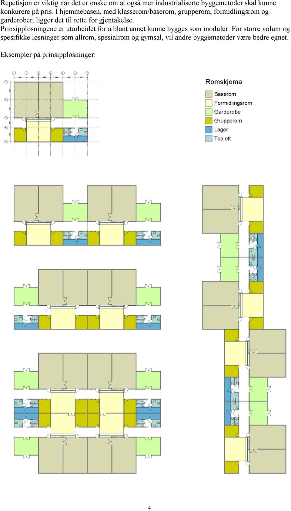 gjentakelse. Prinsippløsningene er utarbeidet for å blant annet kunne bygges som moduler.