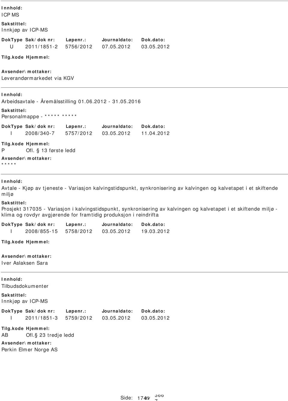 2012 Avtale - Kjøp av tjeneste - Variasjon kalvingstidspunkt, synkronisering av kalvingen og kalvetapet i et skiftende miljø rosjekt 31035 - Variasjon i kalvingstidspunkt,