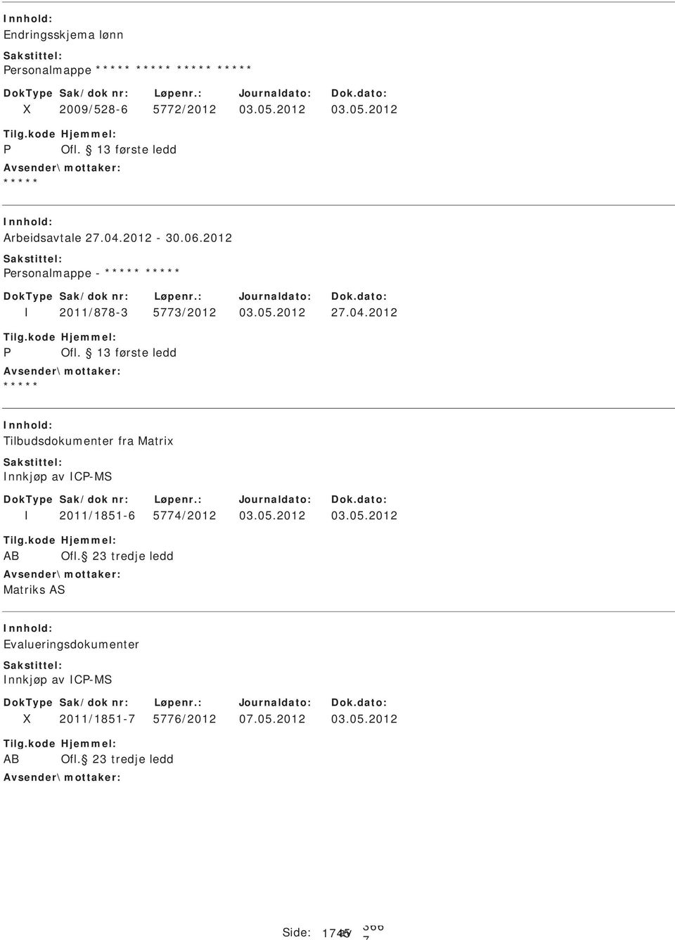 2012 Tilbudsdokumenter fra Matrix nnkjøp av C-MS 2011/1851-6 54/2012 03.05.2012 03.05.2012 AB Ofl.