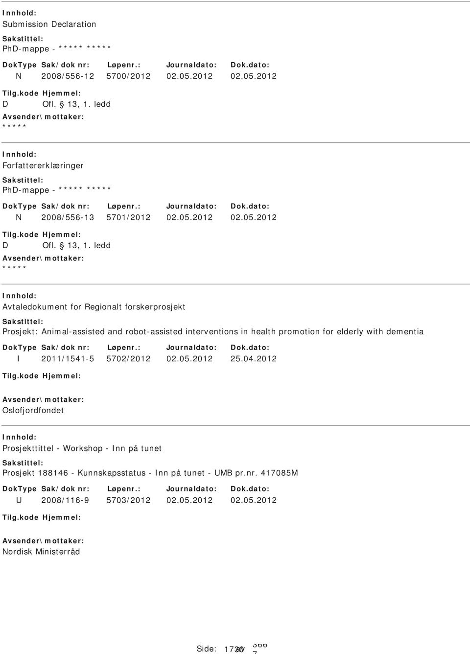 ledd Avtaledokument for Regionalt forskerprosjekt rosjekt: Animal-assisted and robot-assisted interventions in health promotion for elderly with