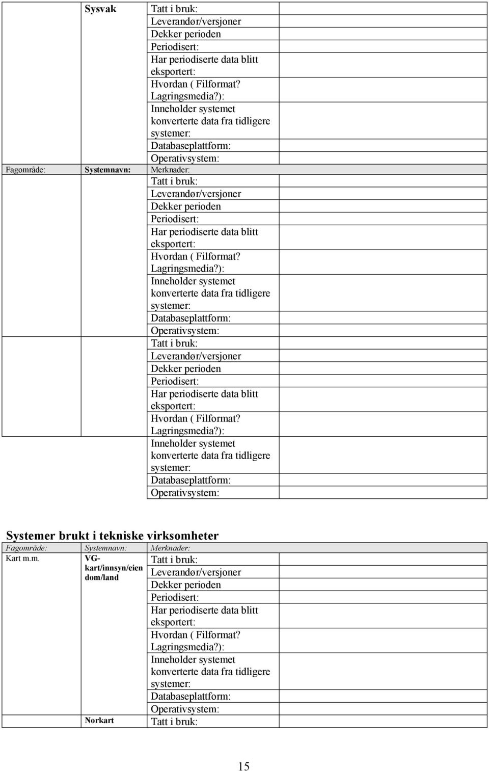 Fagområde: Systemnavn: Merknader: Kart m.