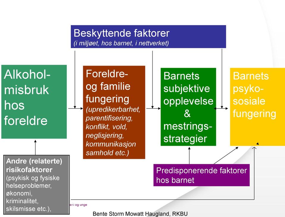 ), Foreldreog familie fungering (upredikerbarhet, parentifisering, konflikt, vold, neglisjering, kommunikasjon