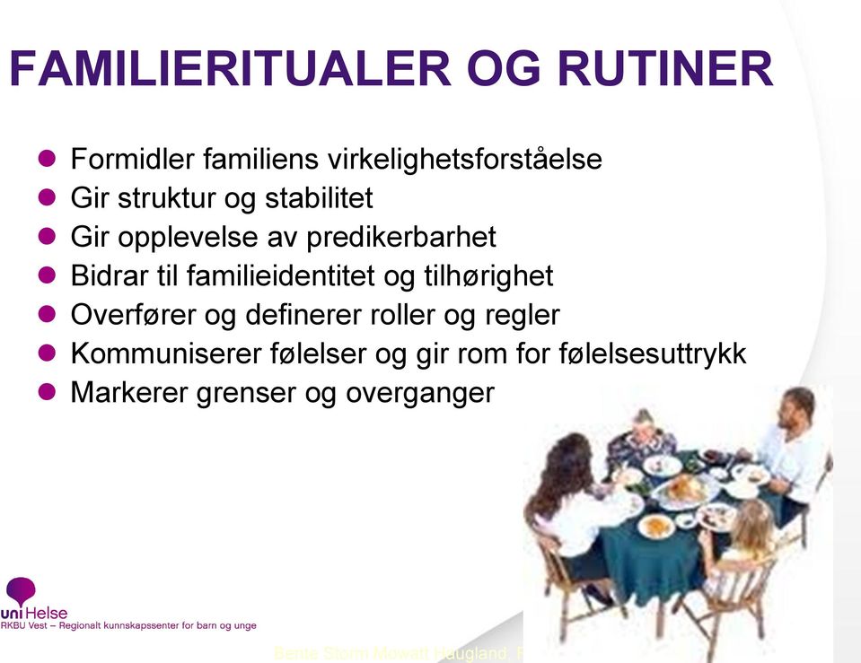 familieidentitet og tilhørighet Overfører og definerer roller og regler