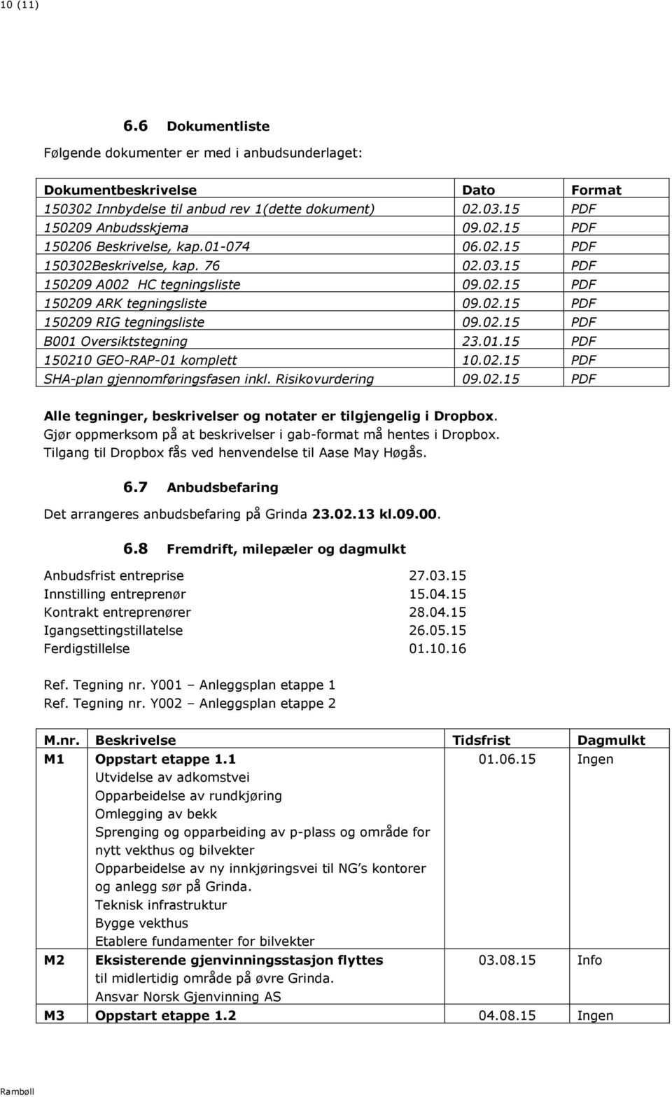 01.15 PDF 150210 GEO-RAP-01 komplett 10.02.15 PDF SHA-plan gjennomføringsfasen inkl. Risikovurdering 09.02.15 PDF Alle tegninger, beskrivelser og notater er tilgjengelig i Dropbox.