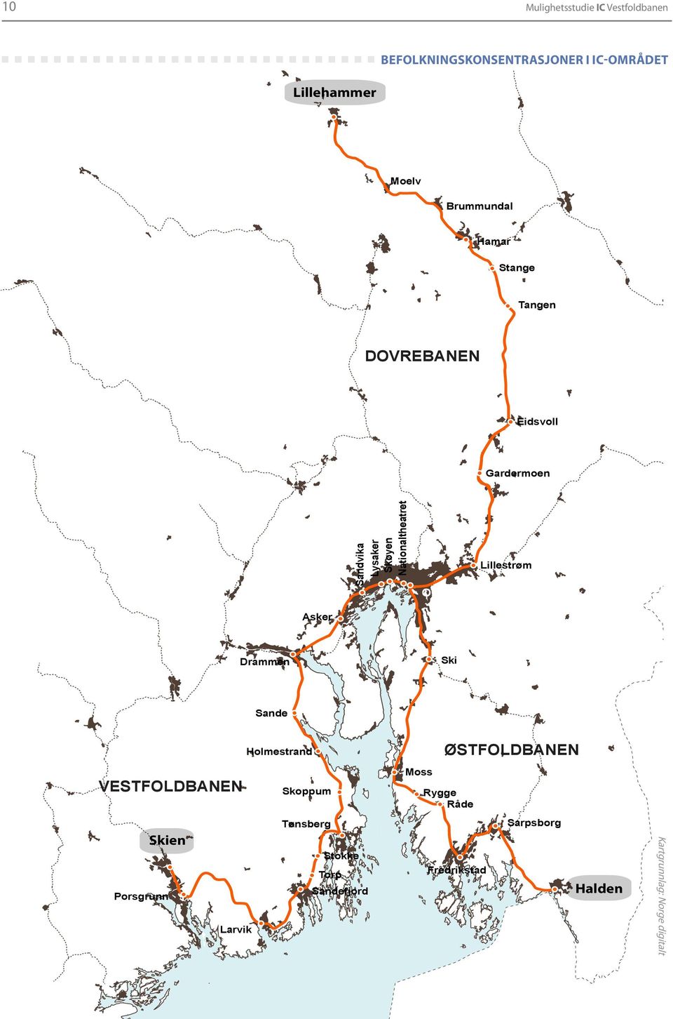 Oslo S Lillestrøm Asker Drammen Ski Sande VESTFOLDBANEN Skien Porsgrunn Larvik Holmestrand Skoppum