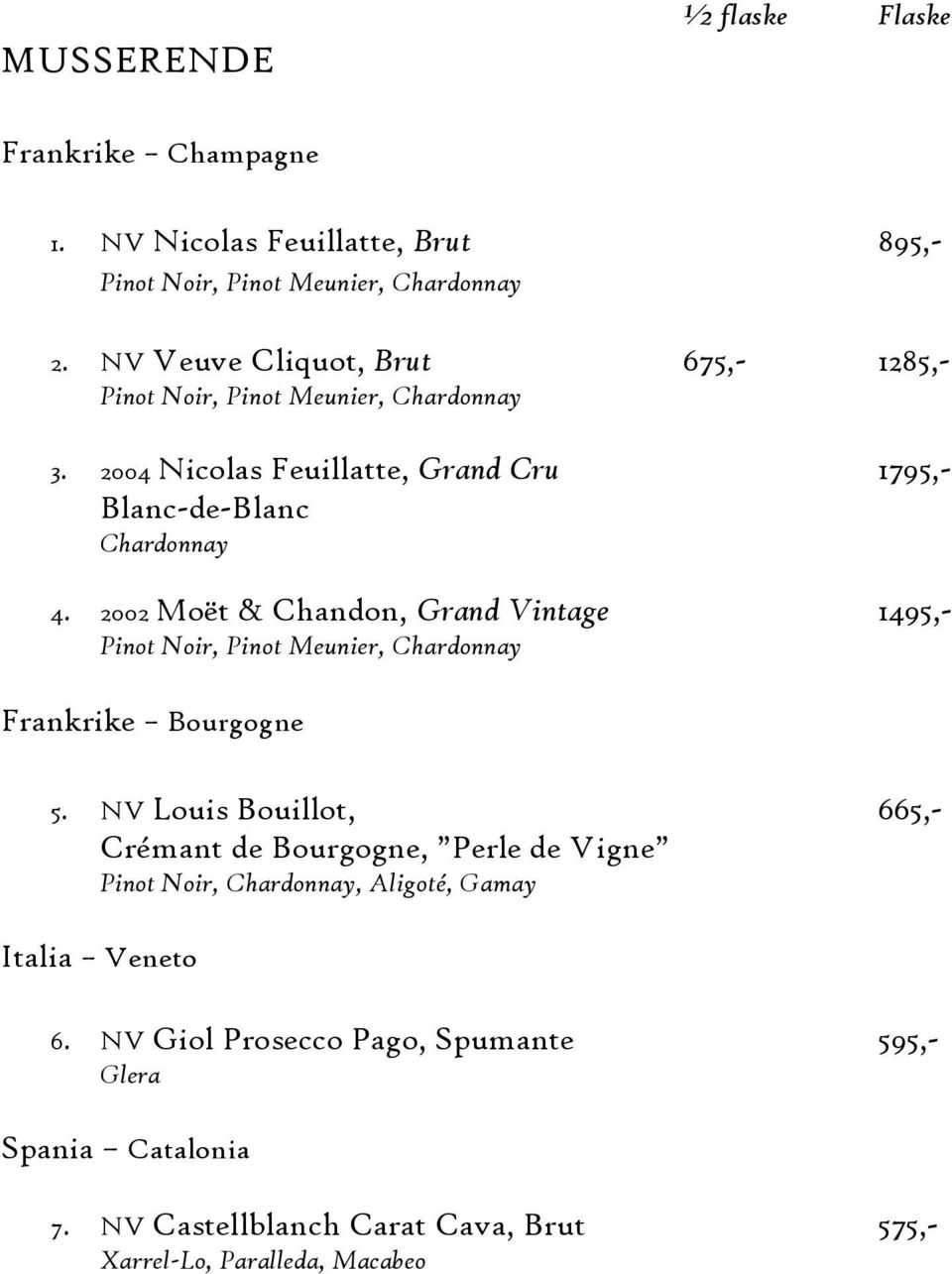 2002 Moët & Chandon, Grand Vintage 1495,- Pinot Noir, Pinot Meunier, Frankrike Bourgogne 5.