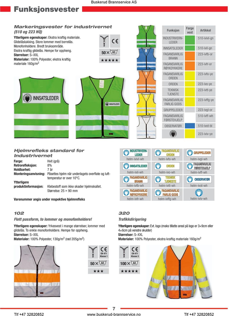 Størrelser: S XXL Materialer: 100% Polyester, ekstra kraftig materiale 160g/m2 Funksjon 50 Farge vest Artikkel INDUSTRIVERNLEDER 510-ivivl-gn INNSATSLEDER 510-ivil-gn FAGANSVARLIG BRANN 223-ivfb-or