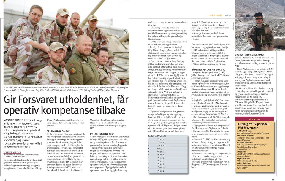 Foto: Forsvaret Gir Forsvaret utholdenhet, får operativ kompetanse tilbake MASAR E SHARIF: Hjemme i Norge er de lege, ingeniør, elektriker og økonom, i tillegg til å være HVsoldat.