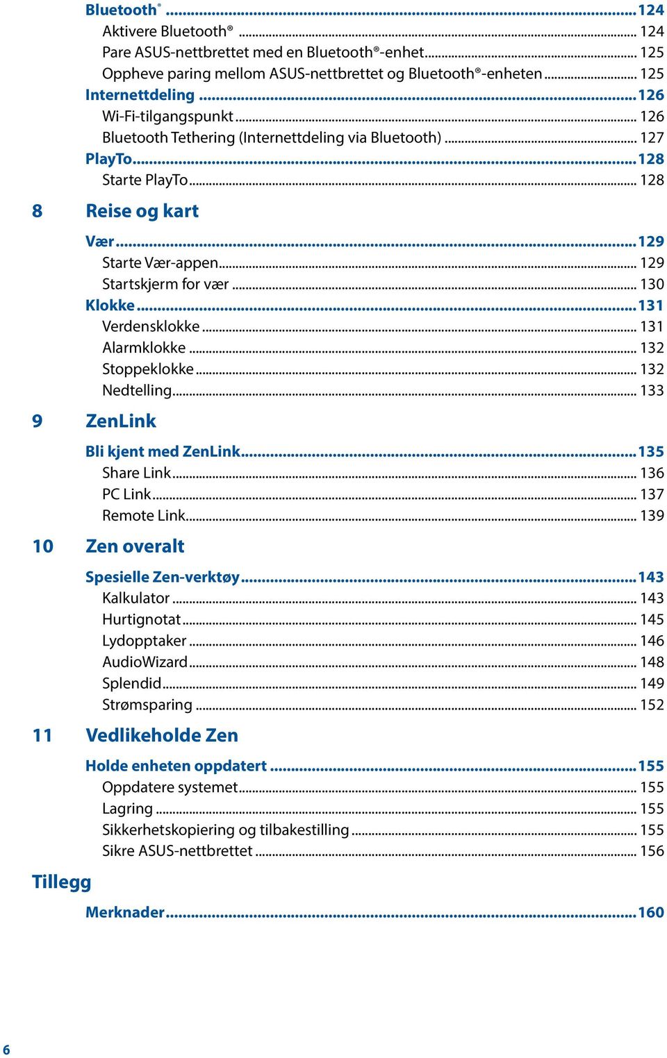 .. 130 Klokke...131 Verdensklokke... 131 Alarmklokke... 132 Stoppeklokke... 132 Nedtelling... 133 9 ZenLink Bli kjent med ZenLink...135 Share Link... 136 PC Link... 137 Remote Link.