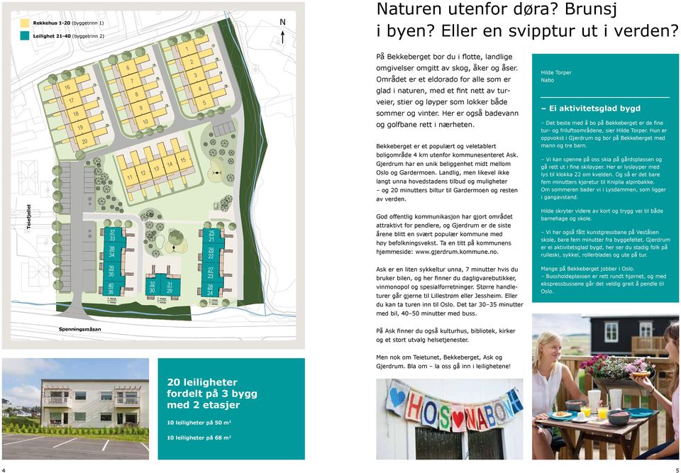 3 7 6 På Bekkeberget bor du i fl otte, landlige 8 glad i naturen, med et fi nt nett av turveier, stier og løyper som lokker både 9 sommer og vinter.