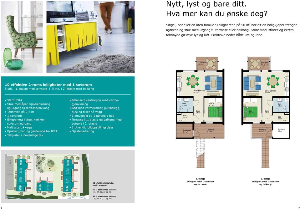 takhøyde gir mye lys og luft. Praktiske boder både ute og inne. 6 0 effektive -roms leiligheter med soverom 3 stk. i med terrasse stk.