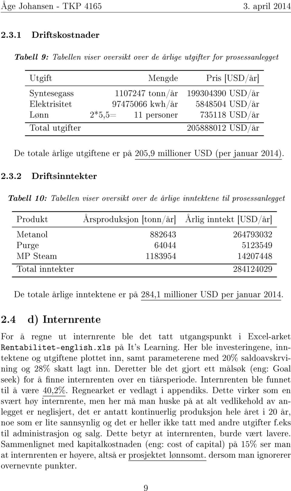 118 USD/år Total utgifter 205888012 USD/år De totale årlige utgiftene er på 205,9 millioner USD (per januar 2014). 2.3.