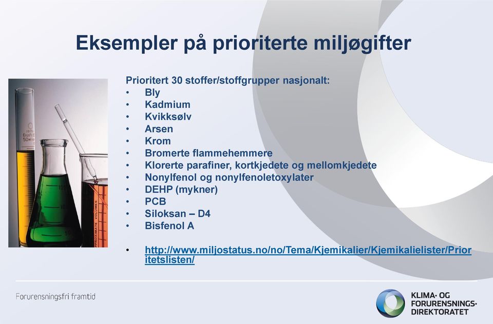 mellomkjedete Nonylfenol og nonylfenoletoxylater DEHP (mykner) PCB Siloksan D4