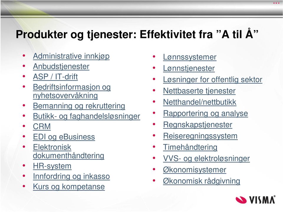 Innfordring og inkasso Kurs og kompetanse Lønnssystemer Lønnstjenester Løsninger for offentlig sektor Nettbaserte tjenester