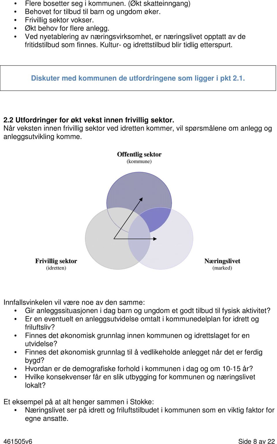 Diskuter med kommunen de utfordringene som ligger i pkt 2.1. 2.2 Utfordringer for økt vekst innen frivillig sektor.