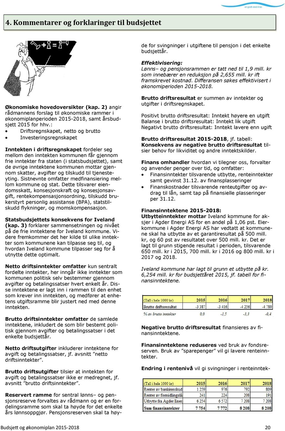 2) angir rådmannens forslag til økonomiske rammer i økonomiplanperioden 2015-2018, samt årsbudsjett 2015 for hhv.