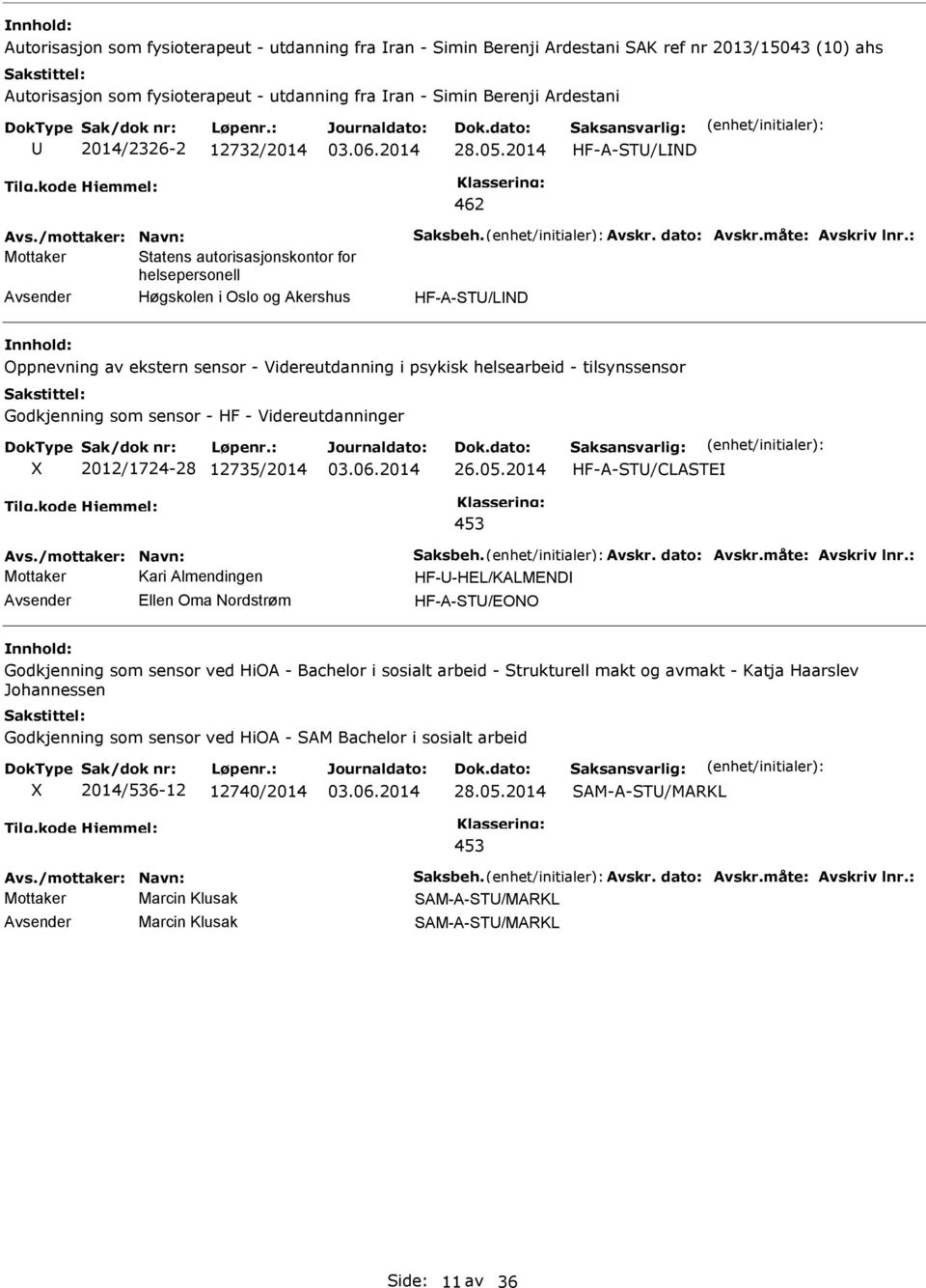 tilsynssensor Godkjenning som sensor - HF - Videreutdanninger 2012/1724-28 12735/2014 26.05.