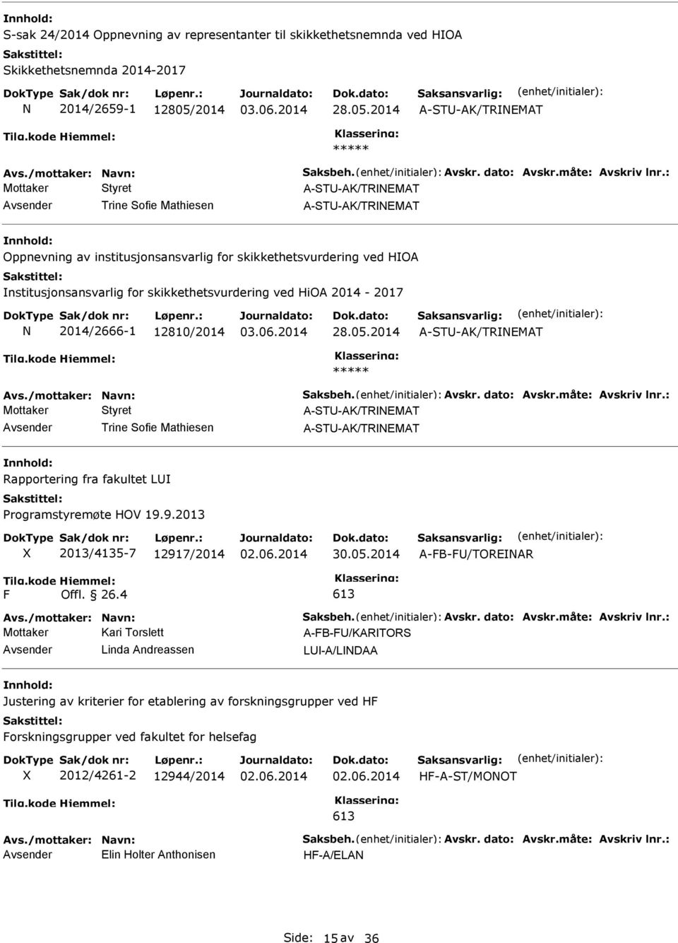 A-ST-AK/TRNEMAT ***** Mottaker Styret A-ST-AK/TRNEMAT Trine Sofie Mathiesen A-ST-AK/TRNEMAT Rapportering fra fakultet L Programstyremøte HOV 19.9.2013 2013/4135-7 12917/2014 30.05.