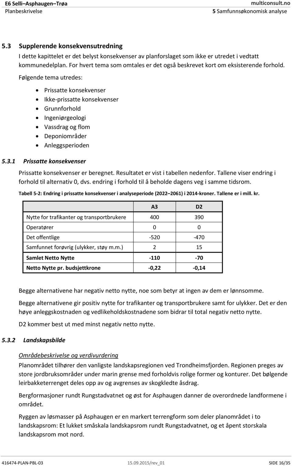 Følgende tema utredes: Prissatte konsekvenser Ikke-prissatte konsekvenser Grunnforhold Ingeniørgeologi Vassdrag og flom Deponiområder Anleggsperioden 5.3.