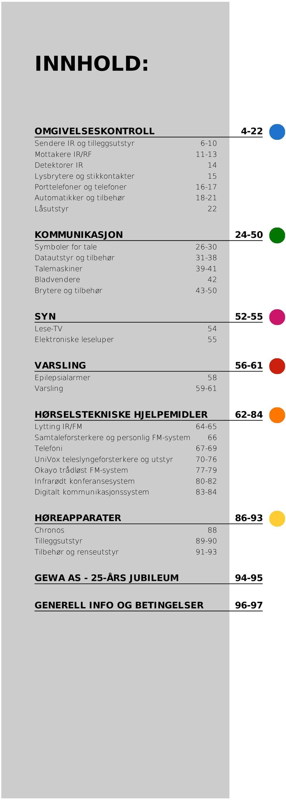 VARSLING Epilepsialarmer Varsling 58 59-61 56-61 HØRSELSTEKNISKE HJELPEMIDLER Lytting IR/FM 64-65 Samtaleforsterkere og personlig FM-system 66 Telefoni 67-69 UniVox teleslyngeforsterkere og utstyr