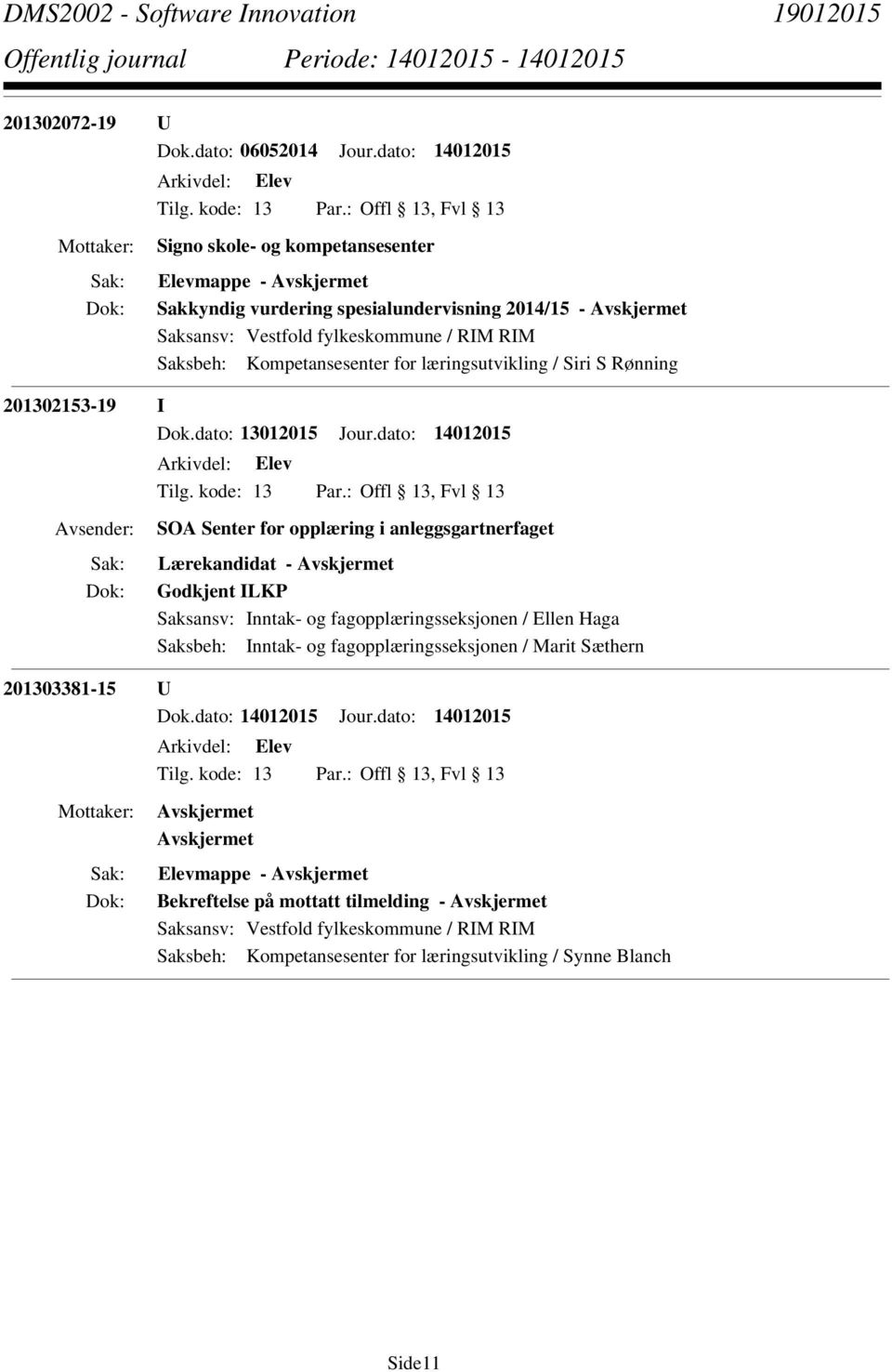 læringsutvikling / Siri S Rønning 201302153-19 I Dok.dato: 13012015 Jour.