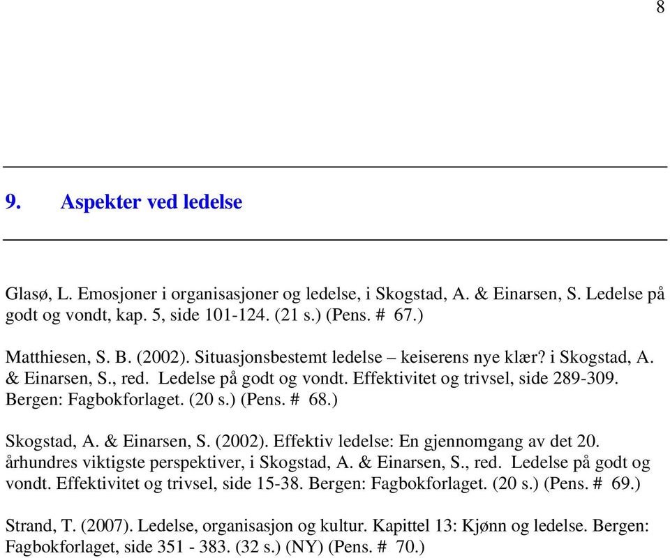 ) Skogstad, A. & Einarsen, S. (2002). Effektiv ledelse: En gjennomgang av det 20. århundres viktigste perspektiver, i Skogstad, A. & Einarsen, S., red. Ledelse på godt og vondt.