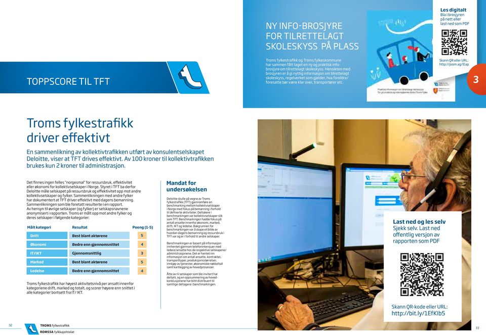 Hensikten med brosjyren er å gi nyttig informasjon om tilrettelagt skoleskyss, regelverket som gjelder, hva foreldre/ foresatte bør være klar over, transportører etc. Skann QR eller URL: http://joom.