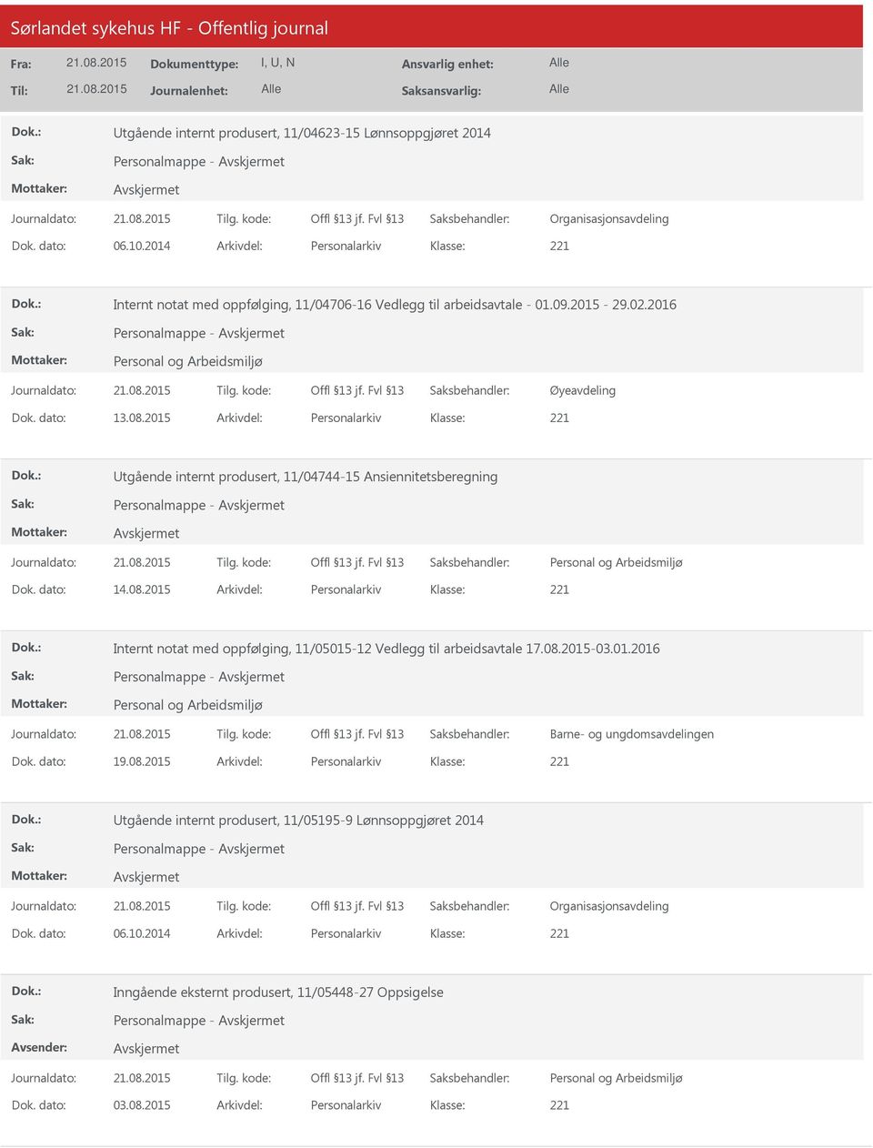 08.2015-03.01.2016 Personalmappe - Barne- og ungdomsavdelingen Dok. dato: 19.08.2015 Arkivdel: Personalarkiv tgående internt produsert, 11/05195-9 Lønnsoppgjøret 2014 Personalmappe - Dok. dato: 06.10.