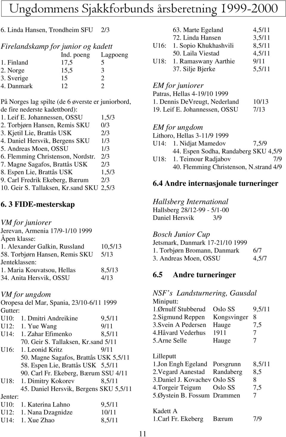 Daniel Hersvik, Bergens SKU 1/3 5. Andreas Moen, OSSU 1/3 6. Flemming Christenson, Nordstr. 2/3 7. Magne Sagafos, Brattås USK 2/3 8. Espen Lie, Brattås USK 1,5/3 9. Carl Fredrik Ekeberg, Bærum 2/3 10.