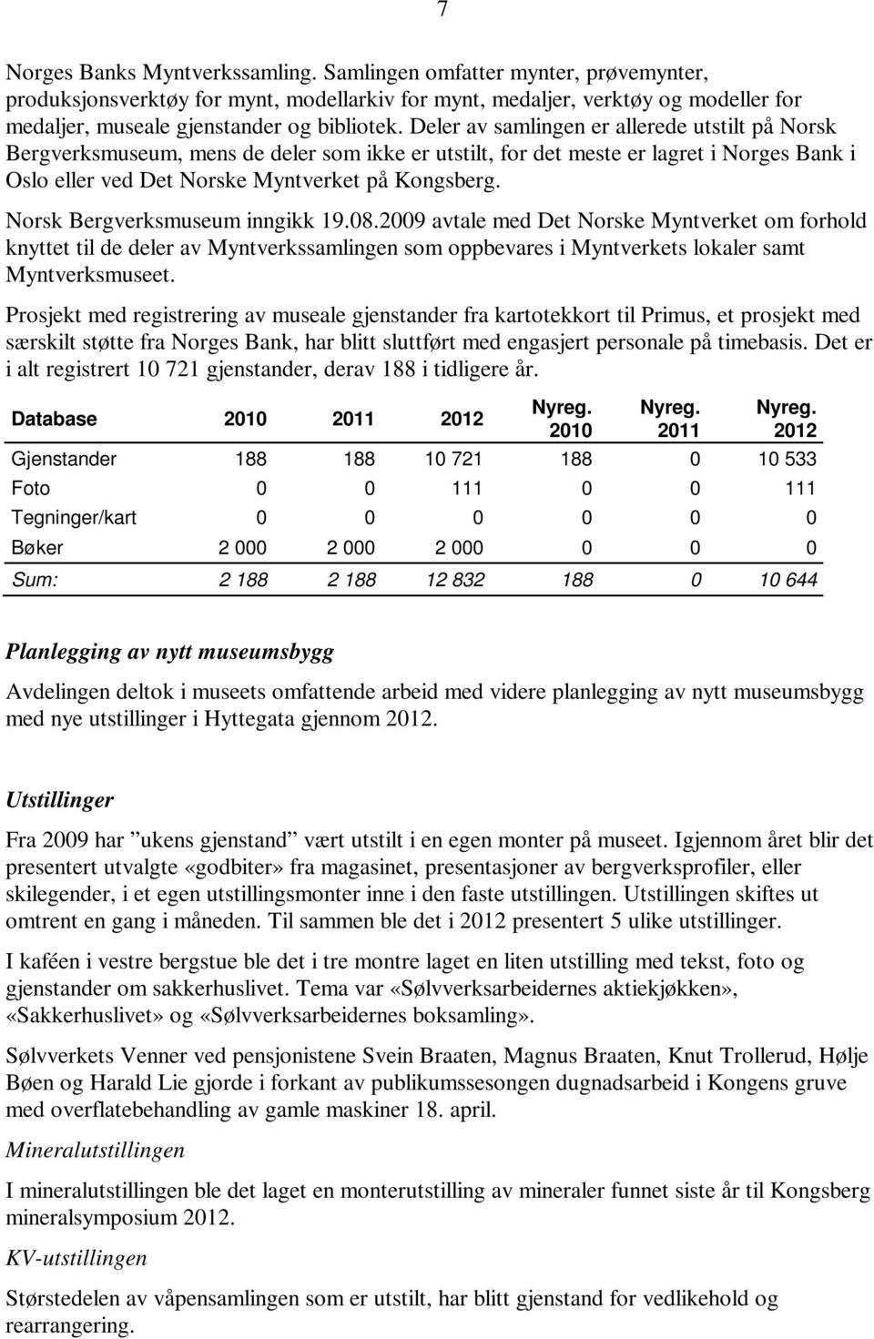 Deler av samlingen er allerede utstilt på Norsk Bergverksmuseum, mens de deler som ikke er utstilt, for det meste er lagret i Norges Bank i Oslo eller ved Det Norske Myntverket på Kongsberg.