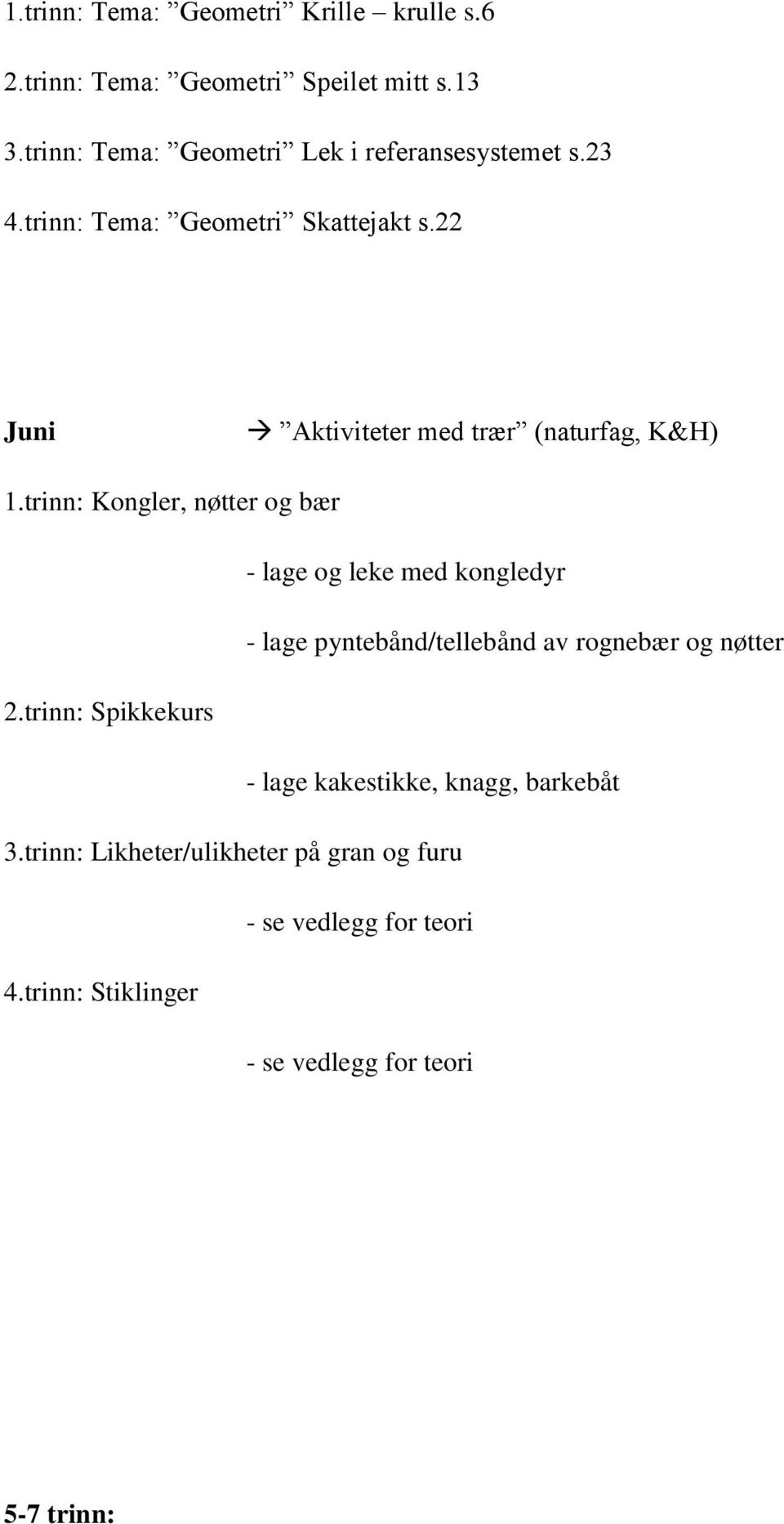 22 Juni Aktiviteter med trær (naturfag, K&H) 1.