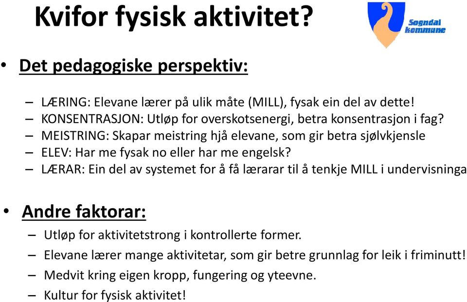 MEISTRING: Skapar meistring hjå elevane, som gir betra sjølvkjensle ELEV: Har me fysak no eller har me engelsk?