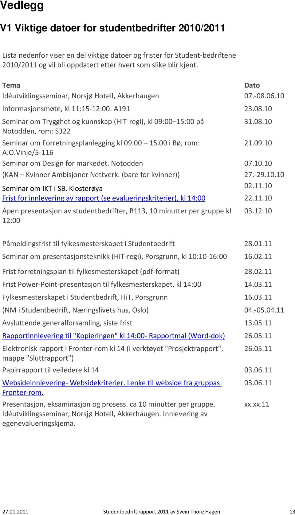 08.10 Seminar om Forretningsplanlegging kl 09.00 15.00 i Bø, rom: 21.09.10 A.O.Vinje/5-116 Seminar om Design for markedet. Notodden 07.10.10 (KAN Kvinner Ambisjoner Nettverk. (bare for kvinner)) 27.