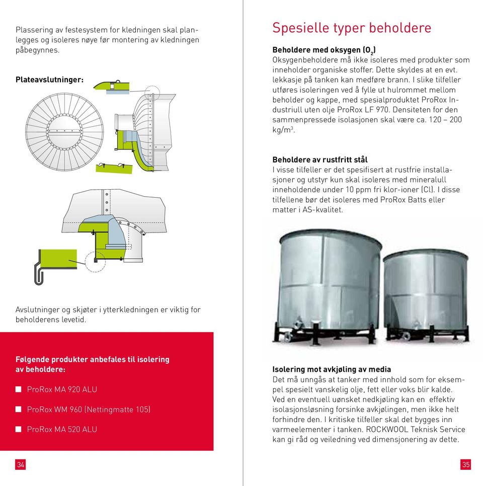 lekkasje på tanken kan medføre brann. I slike tilfeller utføres isoleringen ved å fylle ut hulrommet mellom beholder og kappe, med spesialproduktet ProRox Industriull uten olje ProRox LF 970.