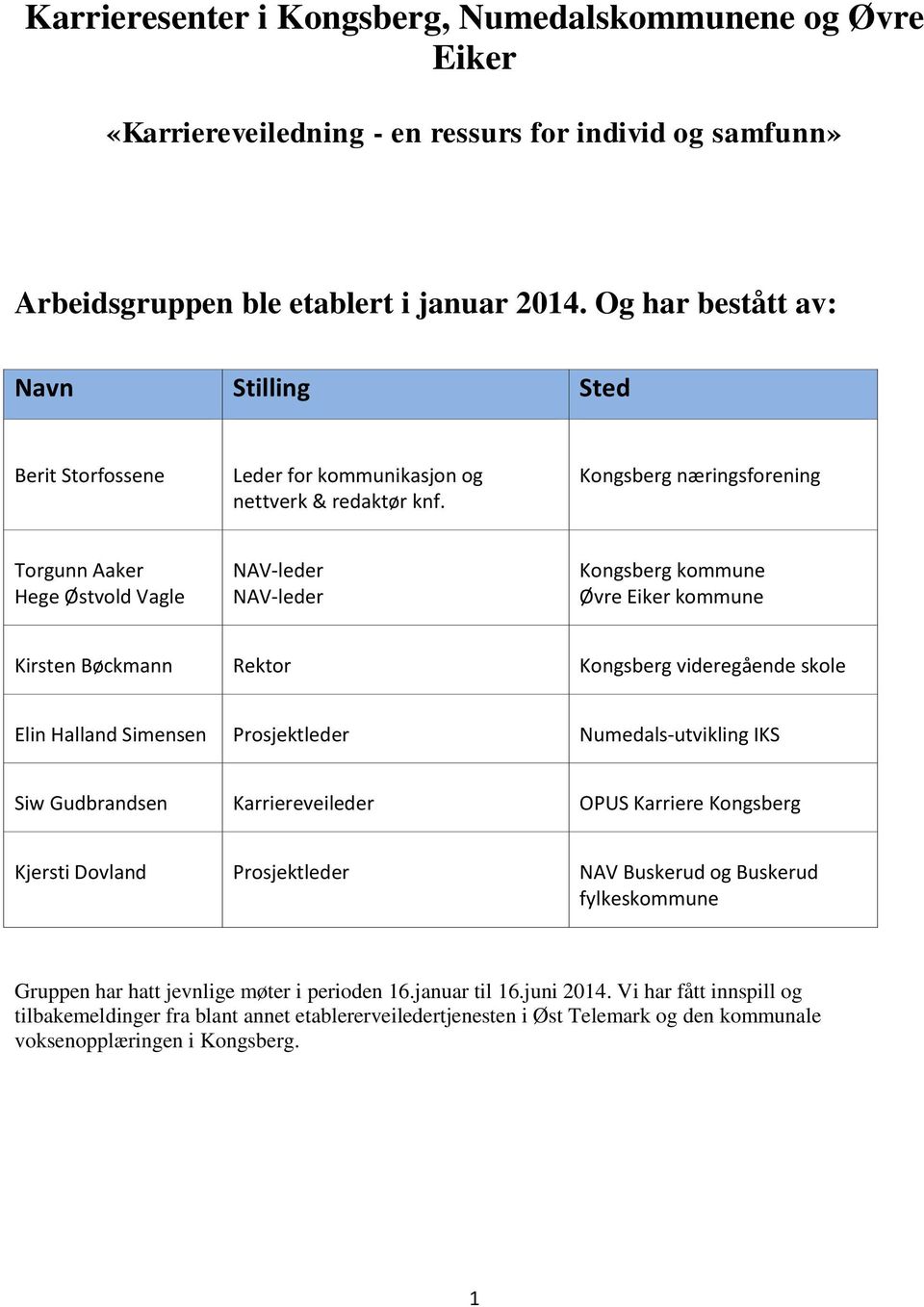 Kongsberg næringsforening Torgunn Aaker Hege Østvold Vagle NAV-leder NAV-leder Kongsberg kommune Øvre Eiker kommune Kirsten Bøckmann Rektor Kongsberg videregående skole Elin Halland Simensen